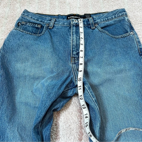 Vintage Y2K Express Extreme Flare Denim Jeans Mid Wash Size 9/10R 90's - Picture 7 of 13